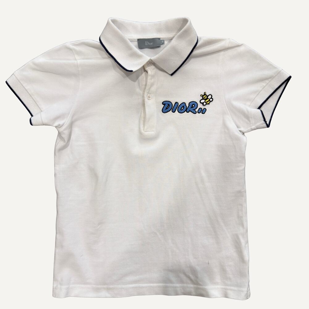 Dior Kids Bee Logo Embroidered Pique Polo White Sz 8